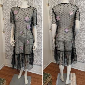 Black Tulle Sheer Midi Dress w/ Pink Stars